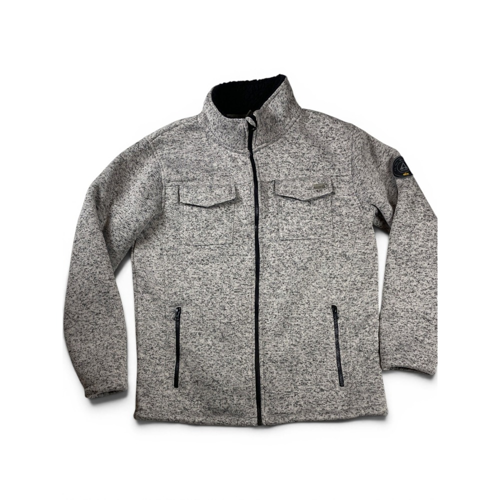 Ascend Mens Large Sherpa Lined Sweater Fleece Jacket Full Zip Gray Heather Coat
